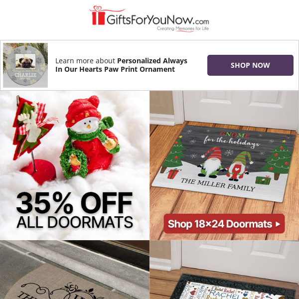 35% Off Personalized Doormats | 150+ Options