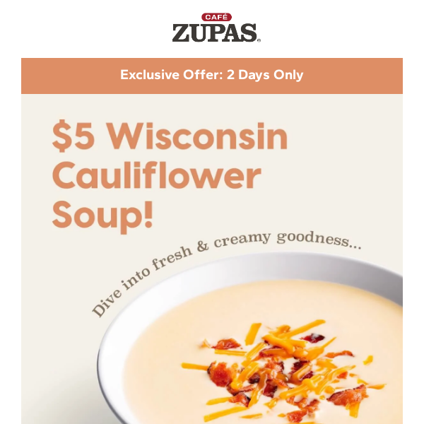 Get a Full Size Wisconsin Cauliflower Soup for Just $5