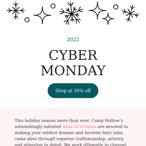 Take 30% off for CYBER MONDAY