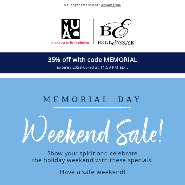 Memorial Day Savings! 35% Discount