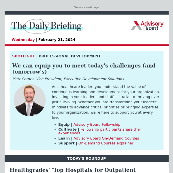Healthgrades' 'Top Hospitals for Outpatient Orthopedic Surgery'