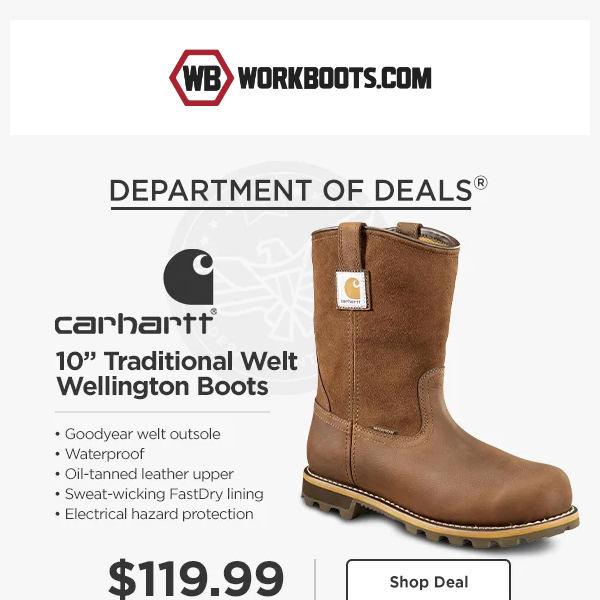 DOD: Carhartt Wellingtons (ONLY $119.99!) 🚨