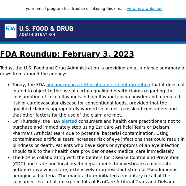 FDA Roundup: February 3, 2023