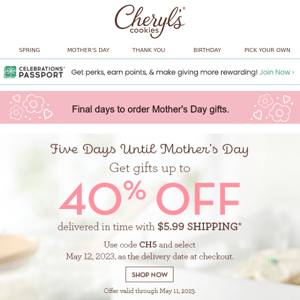 Last days to shop for Mom 🌹 Find incredible delights up to 40% off!­