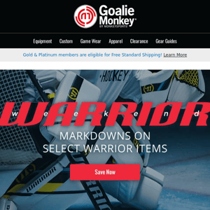 LAST DAY to Save on Warrior Goalie Equipment!