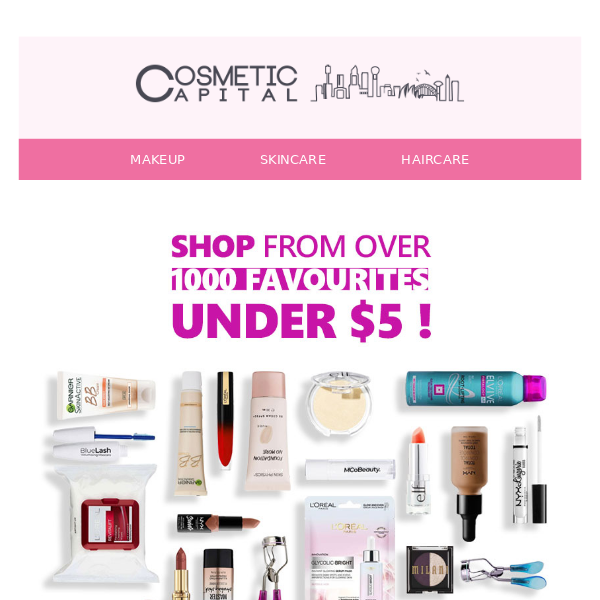 Shop over 1000 beauty faves under $5 today! 💄