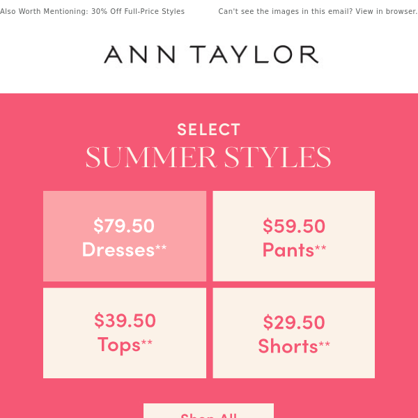 Starting At $29.50: Select Summer Styles