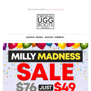 🎈 Milly Madness sale now on! $49 for Aussie made sheepskin UGG slippers.