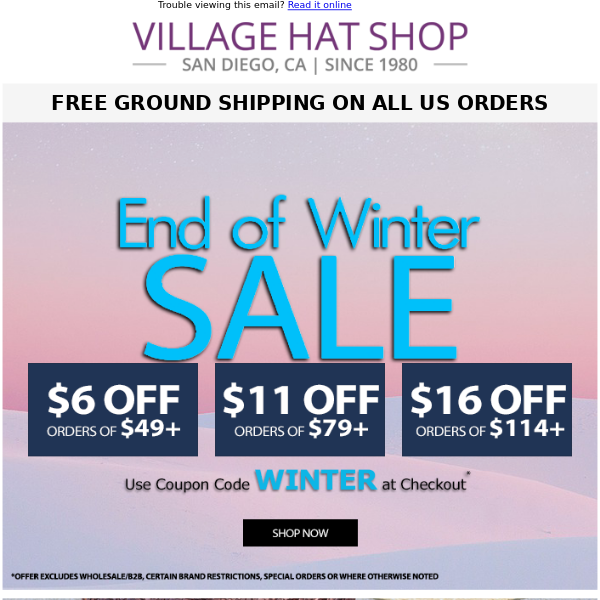 Save up to $16 | End of Winter Sale | FREE Ground Shipping on ALL US Orders