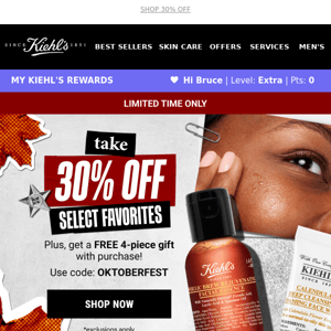 Kiehl's, Don't Forget You Have 30% OFF + FREE Gift!