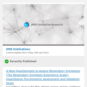 [JFR] A New Questionnaire to Assess Respiratory Symptoms (The Respiratory Symptom Experience Scale): Quantitative Psychometric Assessment and Validati