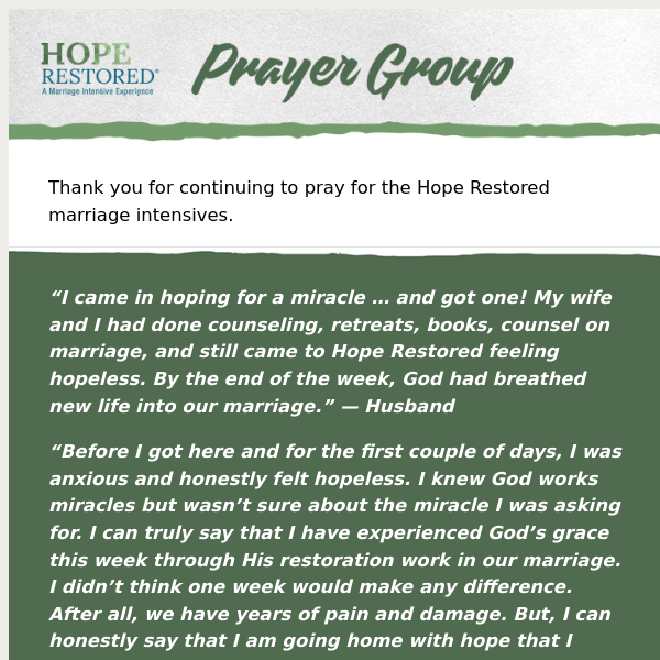 Hope Restored Prayer Initiative — Week of March 4th