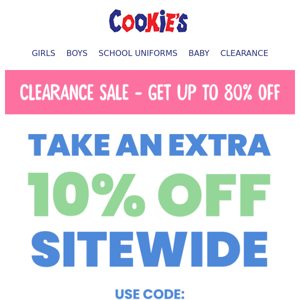Stock Up on Style: Extra 10% Off Sitewide Clearance for Kids!