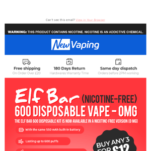 Restock! Elf Bar 600 Puffs and Elf Bar 0mg Disposable!￡4 Elf Bar Nc600, ￡12.99 Golisi S30 18650 x 2！