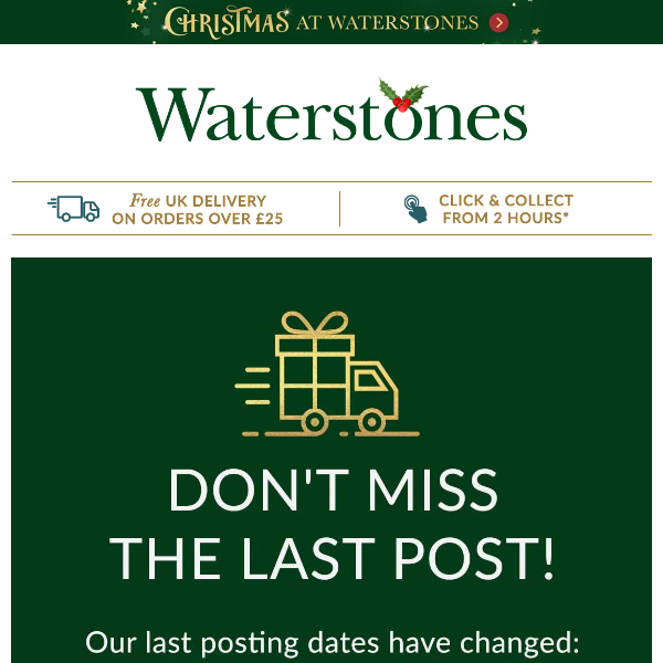 Our Christmas Posting Dates Have Changed