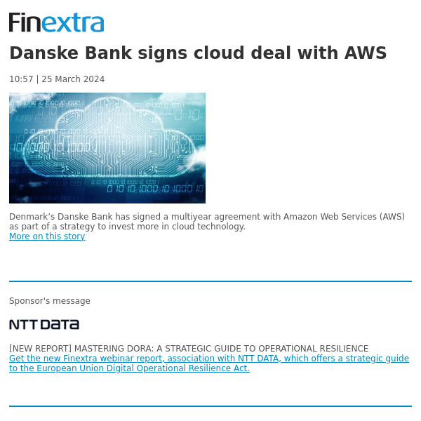 Finextra News Flash: Danske Bank signs cloud deal with AWS