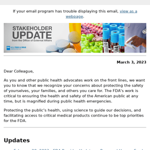 FDA Stakeholder Update - March 3, 2023