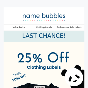 🚨Last day for the Name Bubbles clothing label sale!