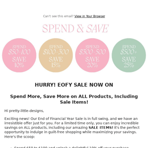 🚨 EOFY Sale: Spend More, Save More on ALL Products