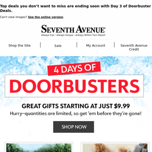 Ending Soon: Day 3 of Doorbuster Deals – Get Yours Now!