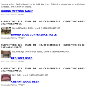 GSA Auctions Furniture Update