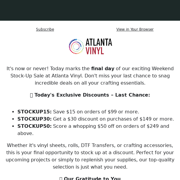 ⏳ Final Day Alert: Atlanta Vinyl's Weekend Stock-Up Sale Ends Today! ⏳