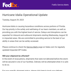 Hurricane Idalia Operational Update