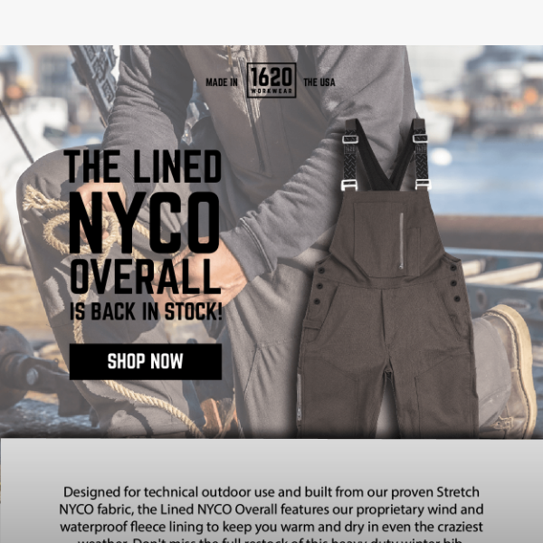 The Lined NYCO Overall is Back in Stock!