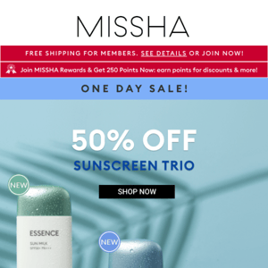 Today Only! 🌞 50% Off Sunscreens