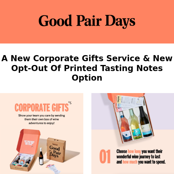 Product Announcement - Corporate Gifts & Tasting Notes Opt-Out Option!