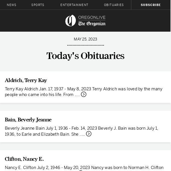 Latest obituaries for May 25, 2023