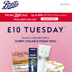 £10 Tuesday. The best day for savings!