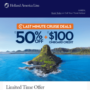 Reminder, Get Up to 50% Off on Last Minute Cruises