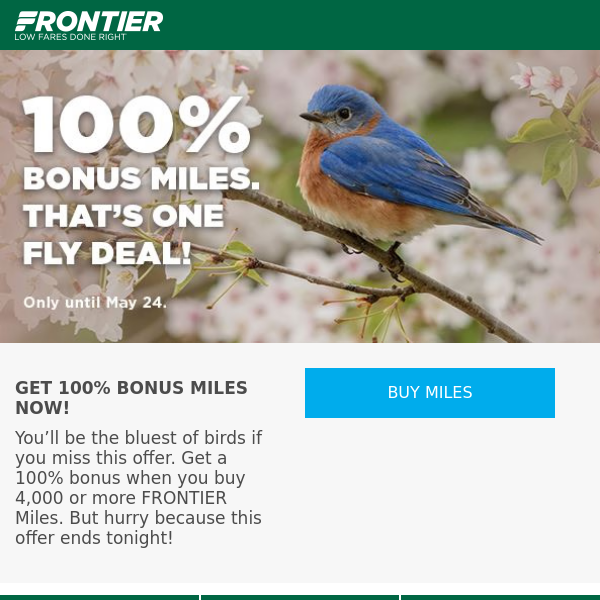 Ending tonight: Don’t let this deal fly by! Get your 100% bonus before it’s gone.