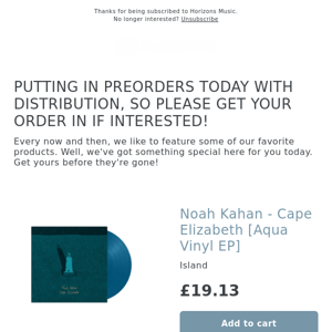 LAST CALL! Noah Kahan - Cape Elizabeth [Aqua Vinyl EP]