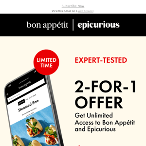 Limited Time Offer - Get Epicurious for just $2.50/month!