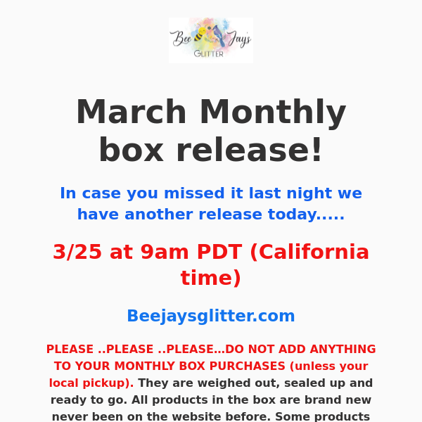 Monthly Box Release for March