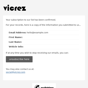 Vicrez.com Newsletter Deals & Promotions: Subscription Confirmed