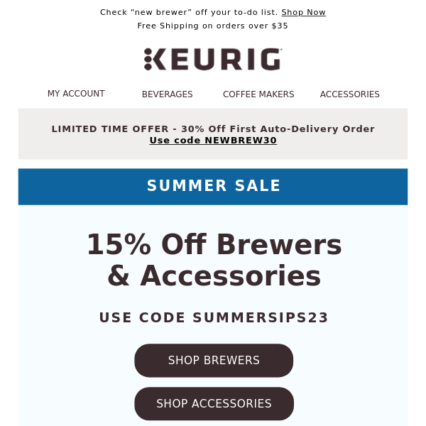 LAST CHANCE! Take 15% off brewers & accessories