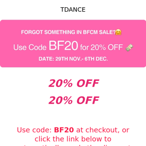 Miss Sale? Here 20% OFF Code For you