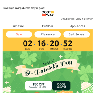 Lucky you! Find great deals with Costway!