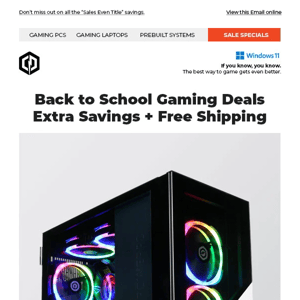 ✔ Gaming PC Deals for Back to School – Free Shipping and More