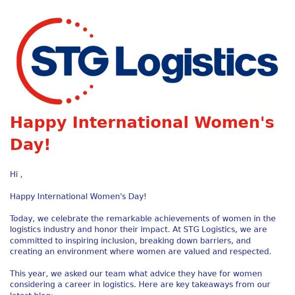 Happy International Women's Day from STG Logistics!