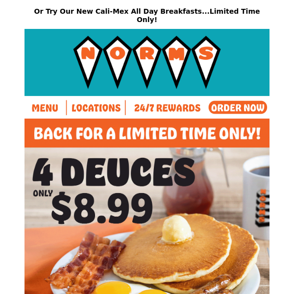 🍳🥞🥓A Complete Breakfast Anytime, ONLY $8.99! 4 Deuces Is BACK!