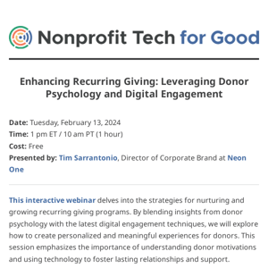 [Free Webinar on February 13] Enhancing Recurring Giving: Leveraging Donor Psychology and Digital Engagements 💻