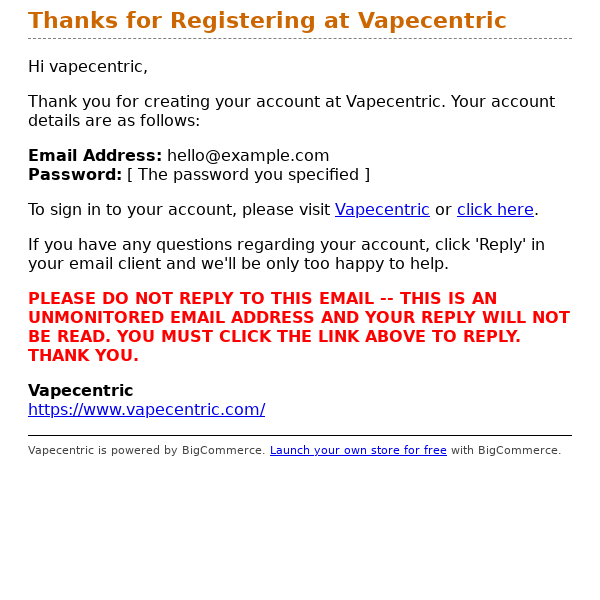 Thanks for Registering at Vapecentric