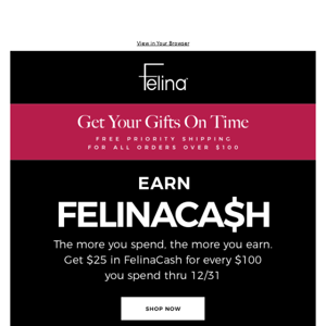 Free Priority Shipping + Earn Felina Cash 💸