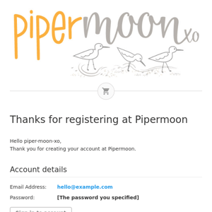 Thanks for registering at Pipermoon