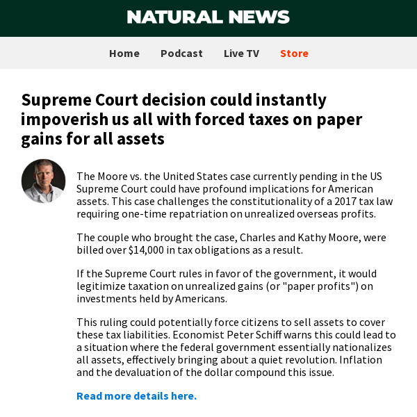 Supreme Court decision could instantly impoverish us all with forced taxes on paper gains for all assets