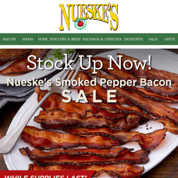 Hurry! Big Savings on Nueske's Smoked Pepper Bacon!